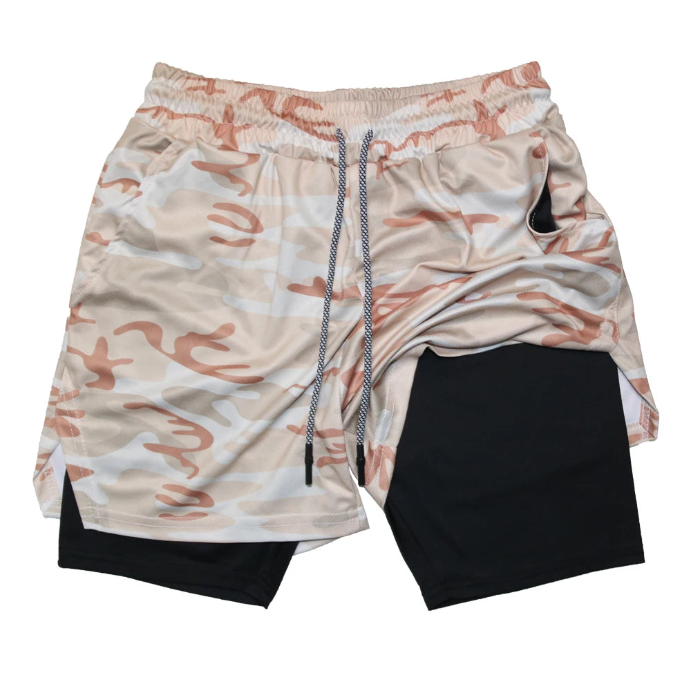 Mens Double Layer Fitness Shorts