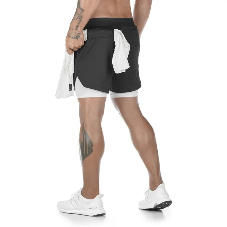 2 In 1 Quick Dry Mens Gym Sports Shorts
