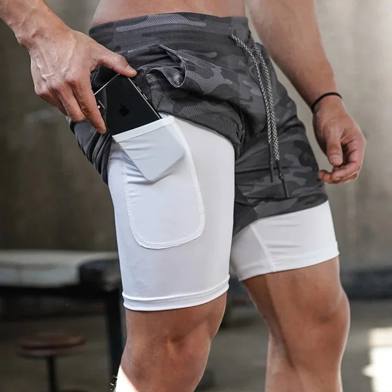 2 In 1 Quick Dry Mens Gym Sports Shorts