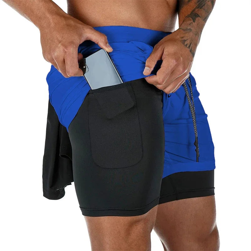 2 In 1 Quick Dry Mens Gym Sports Shorts