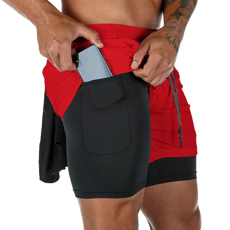 2 In 1 Quick Dry Mens Gym Sports Shorts