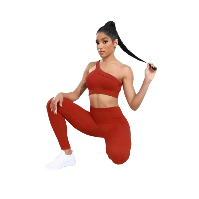 Womens 2pc Yoga Set Asymmetric Tank Top + Yoga Pants