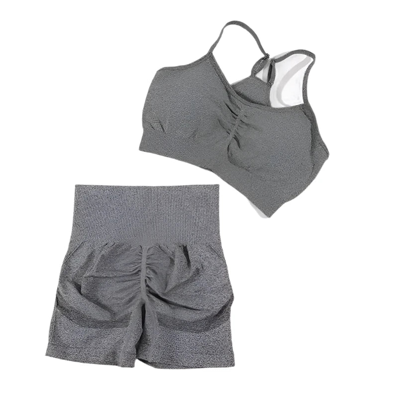Womens  2PCS Yoga Set Gym bra + Yoga Shorts