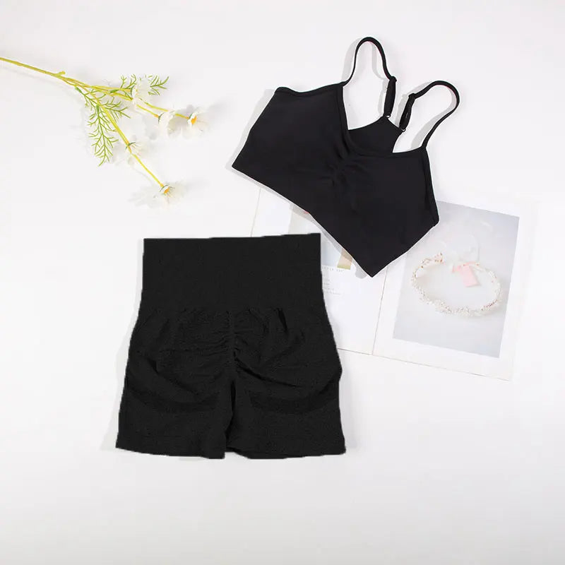 Womens  2PCS Yoga Set Gym bra + Yoga Shorts