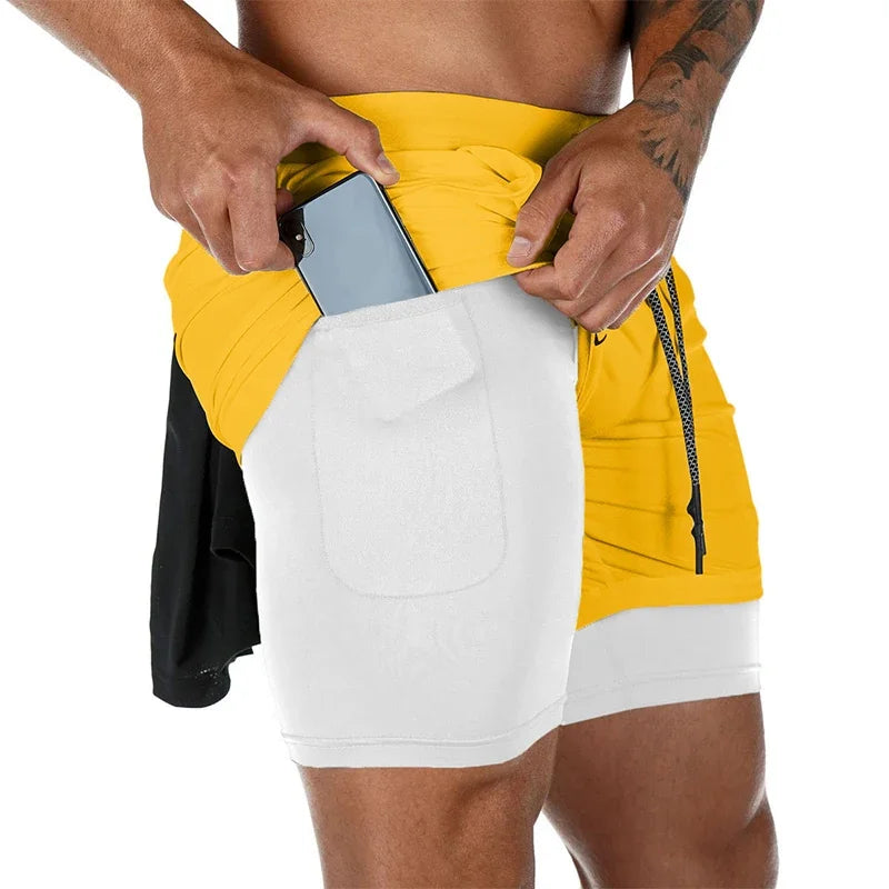 2 In 1 Quick Dry Mens Gym Sports Shorts