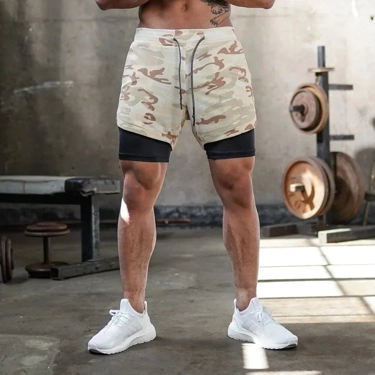 2 In 1 Quick Dry Mens Gym Sports Shorts