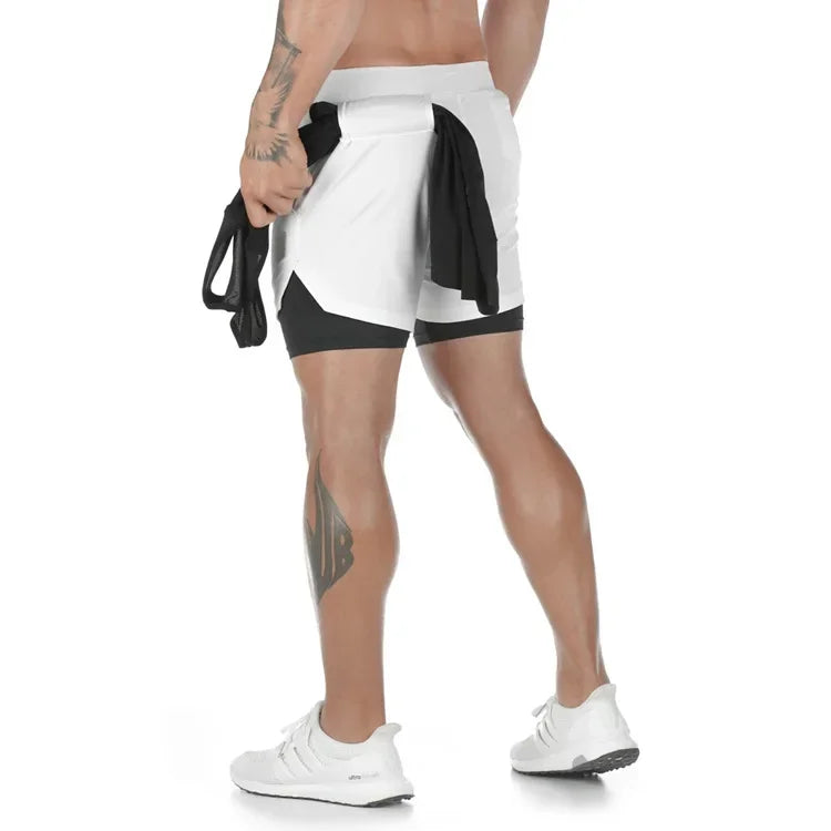 2 In 1 Quick Dry Mens Gym Sports Shorts