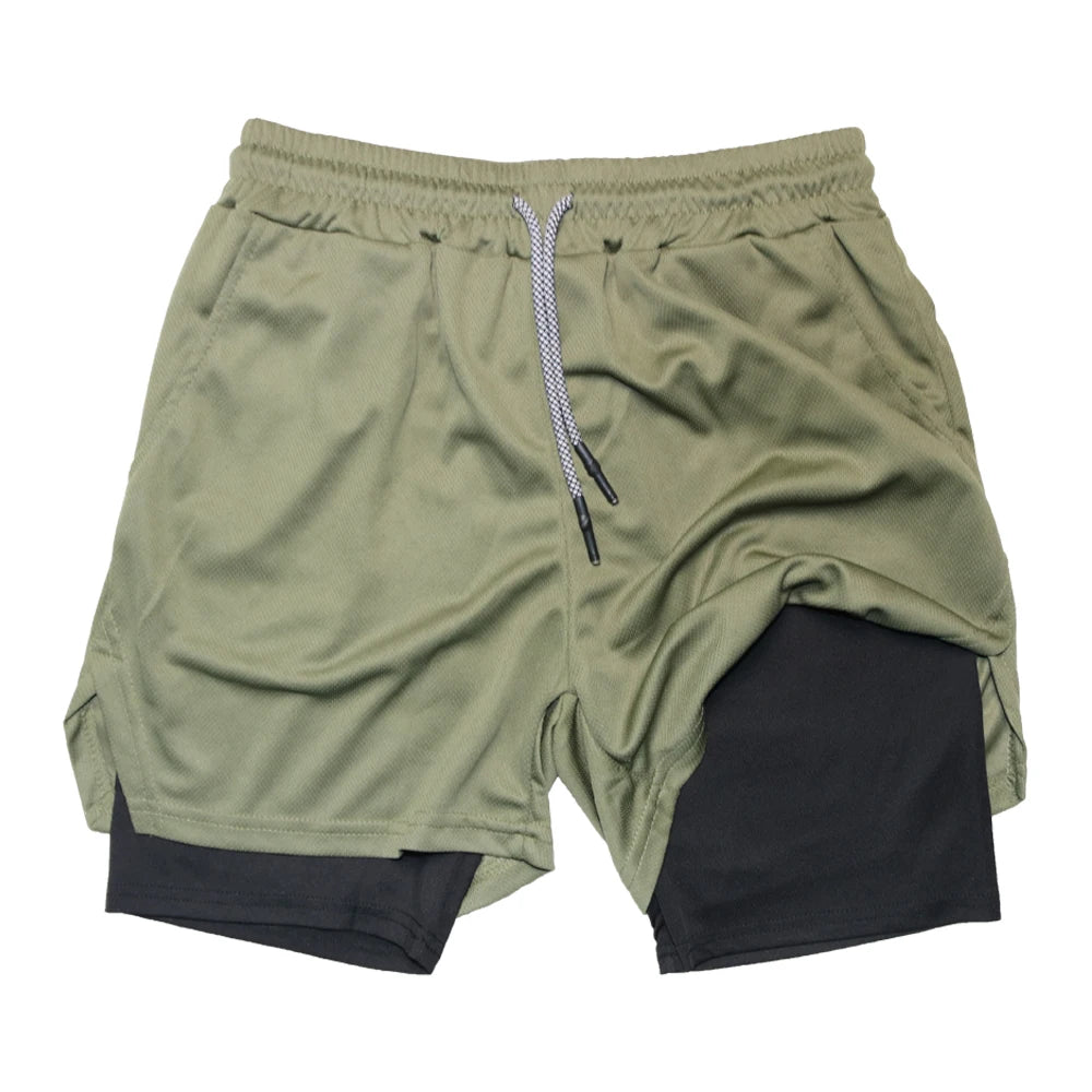 Mens Double Layer Fitness Shorts