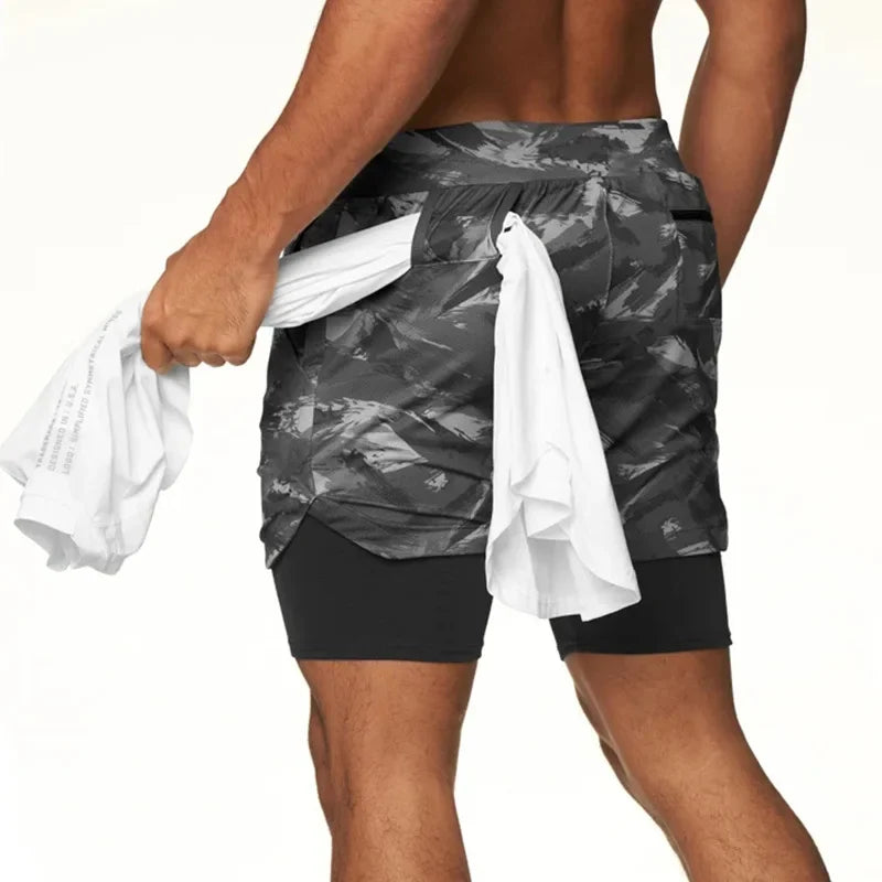 2 In 1 Quick Dry Mens Gym Sports Shorts