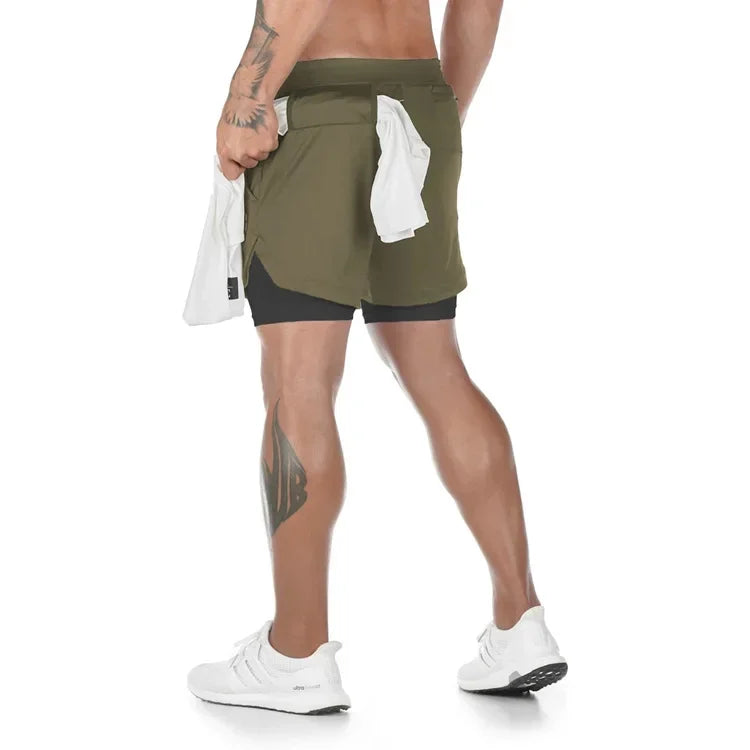 2 In 1 Quick Dry Mens Gym Sports Shorts
