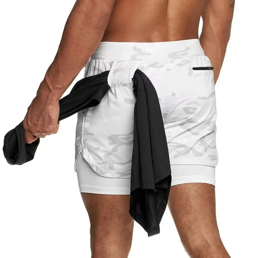 2 In 1 Quick Dry Mens Gym Sports Shorts