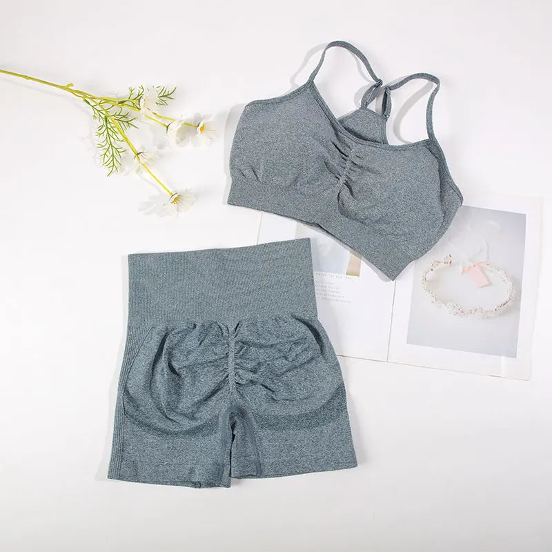 Womens  2PCS Yoga Set Gym bra + Yoga Shorts