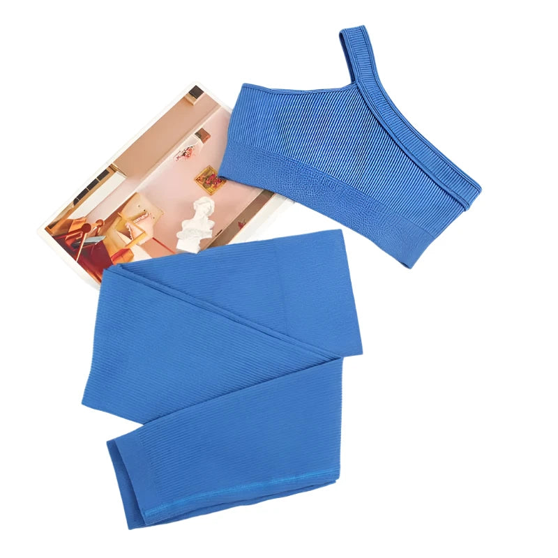 Womens 2pc Yoga Set Asymmetric Tank Top + Yoga Pants