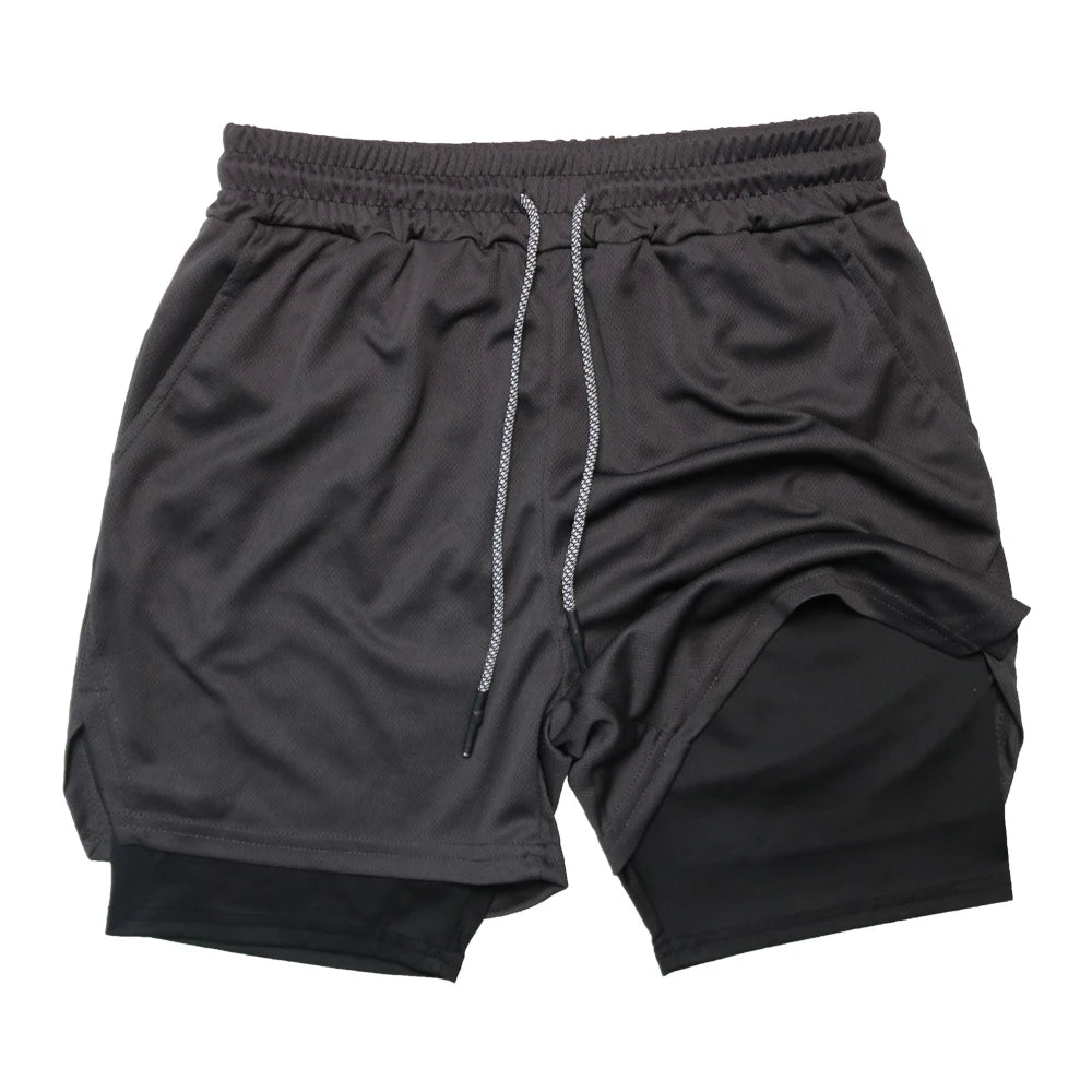 Mens Double Layer Fitness Shorts