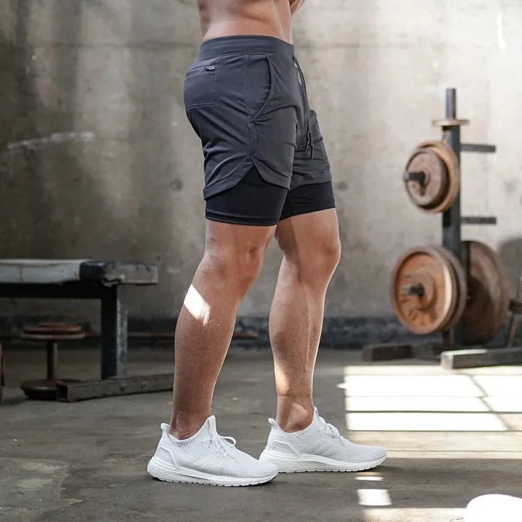 Mens Double Layer Fitness Shorts