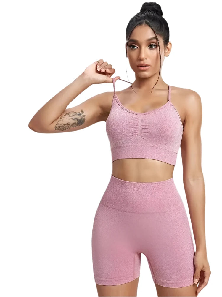 Womens  2PCS Yoga Set Gym bra + Yoga Shorts