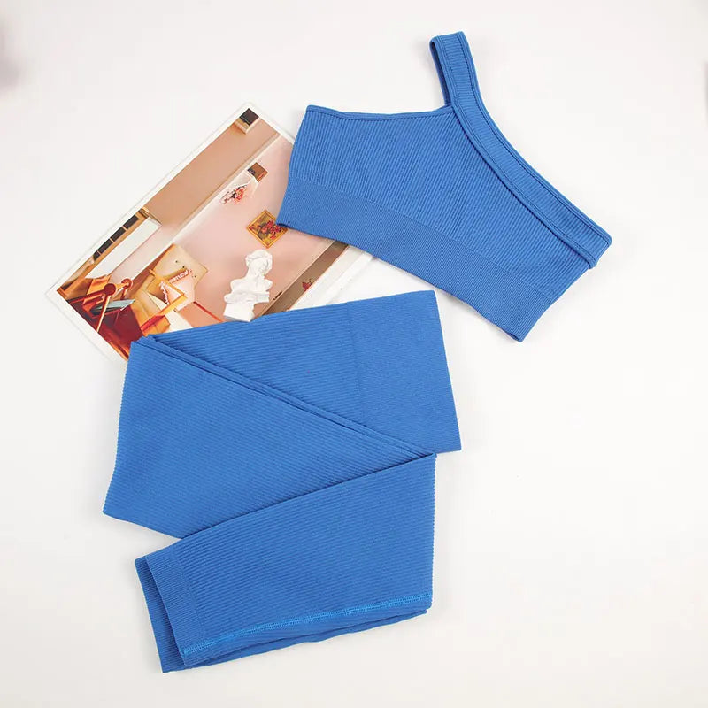 Womens 2pc Yoga Set Asymmetric Tank Top + Yoga Pants