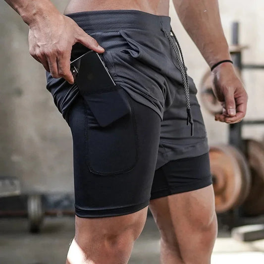 2 In 1 Quick Dry Mens Gym Sports Shorts